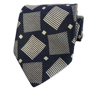 Fumagalli Men's Blue Silk Tie Geometric Pattern Classic Width 60”x3.75” 1989 tie